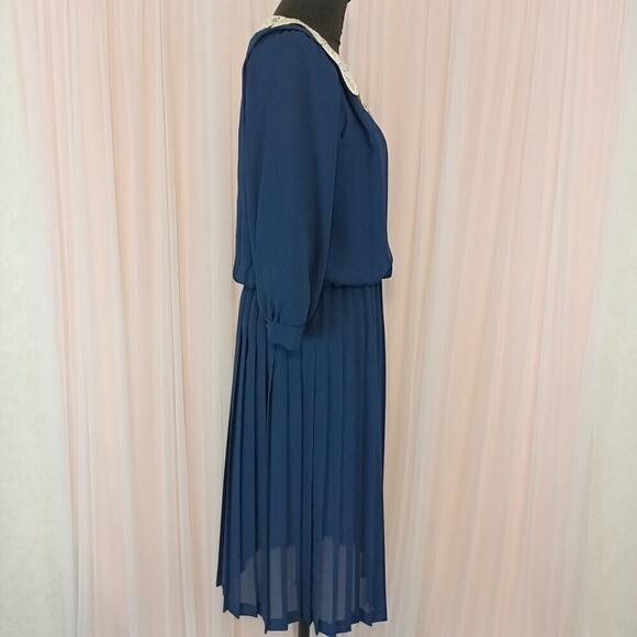 Vintage 70s Union Made VLP Womens Cottagecore Blue Blouson Lace Midi Dress sz 10 - Picture 5 of 10